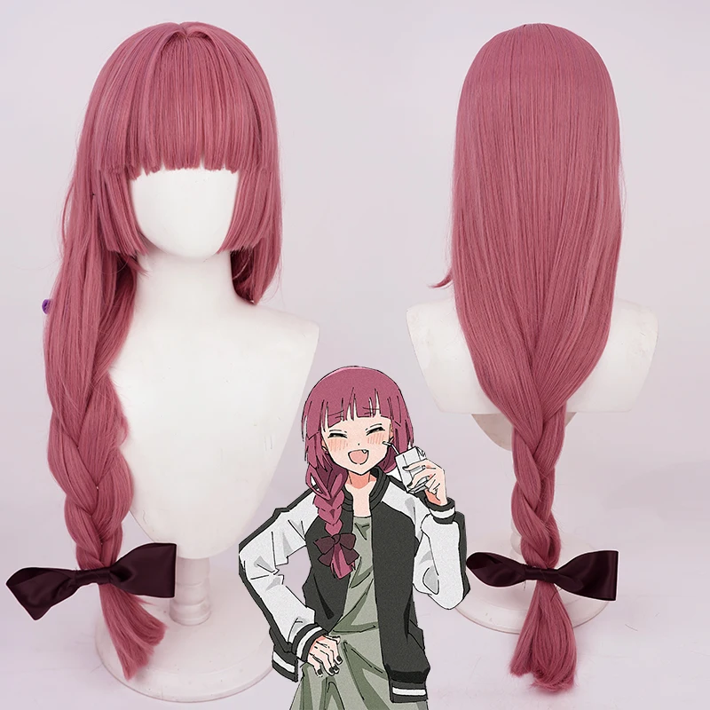 

Anime Bocchi The Rock Hiroi Kikuri Cosplay Wig with Bowknot 70cm Dark Red Synthetic Hair Heat Resistant Halloween Role Play Role