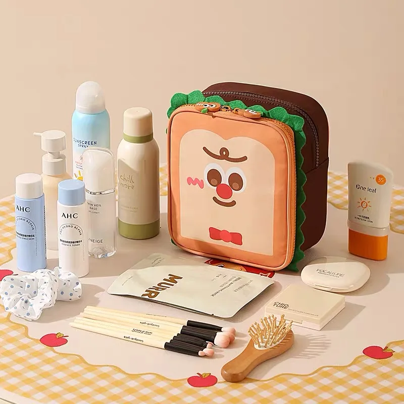 Cartoon Cute Toast Tower Waterproof Travel Cosmetic Bag - Portable Oxford Cloth Makeup and Storage Organizer