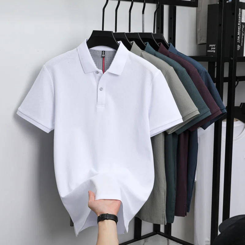 100% pure cotton New Short sleeve Men Polo Shirt Summer Boutique Fashion High quality Top Solid Color Collar Back Striped Tshirt 26 S12a87f537ff049cfb2fe73a8fde35480l