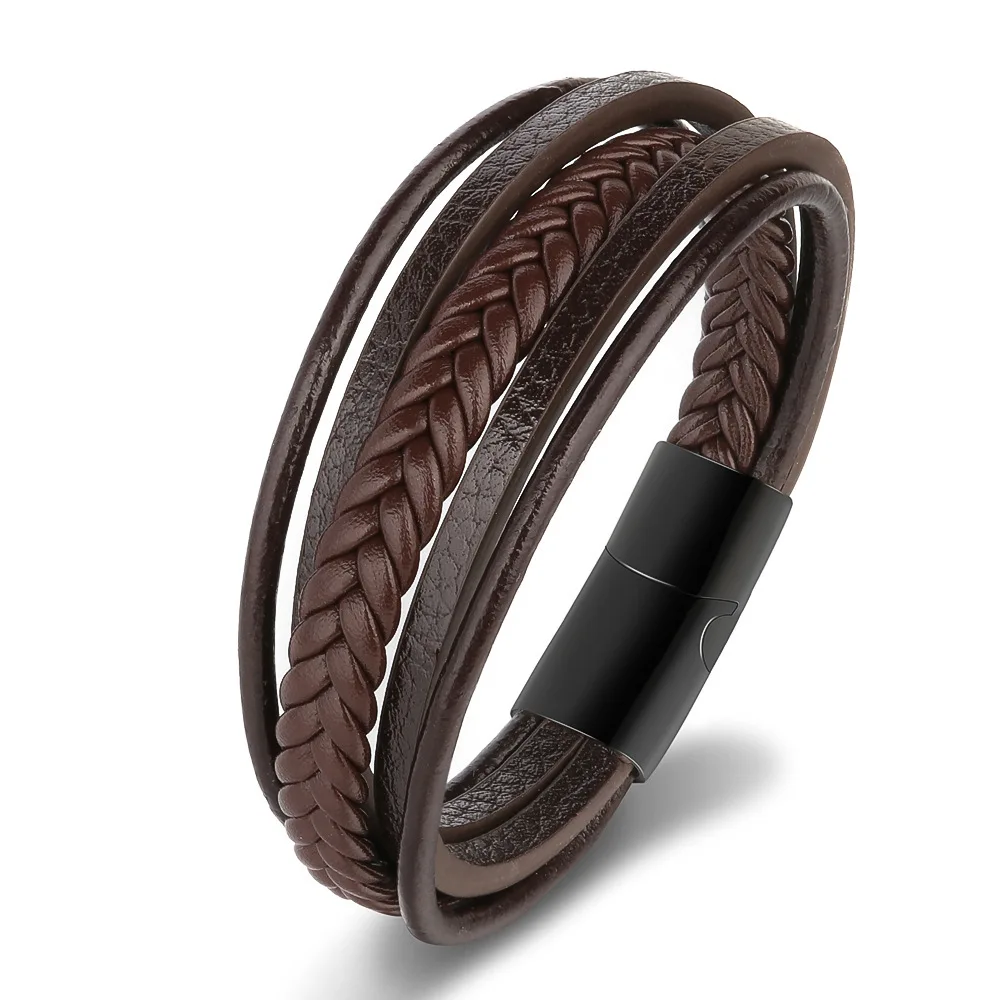 

Light luxury retro leather rope hand-woven charm bracelet for men