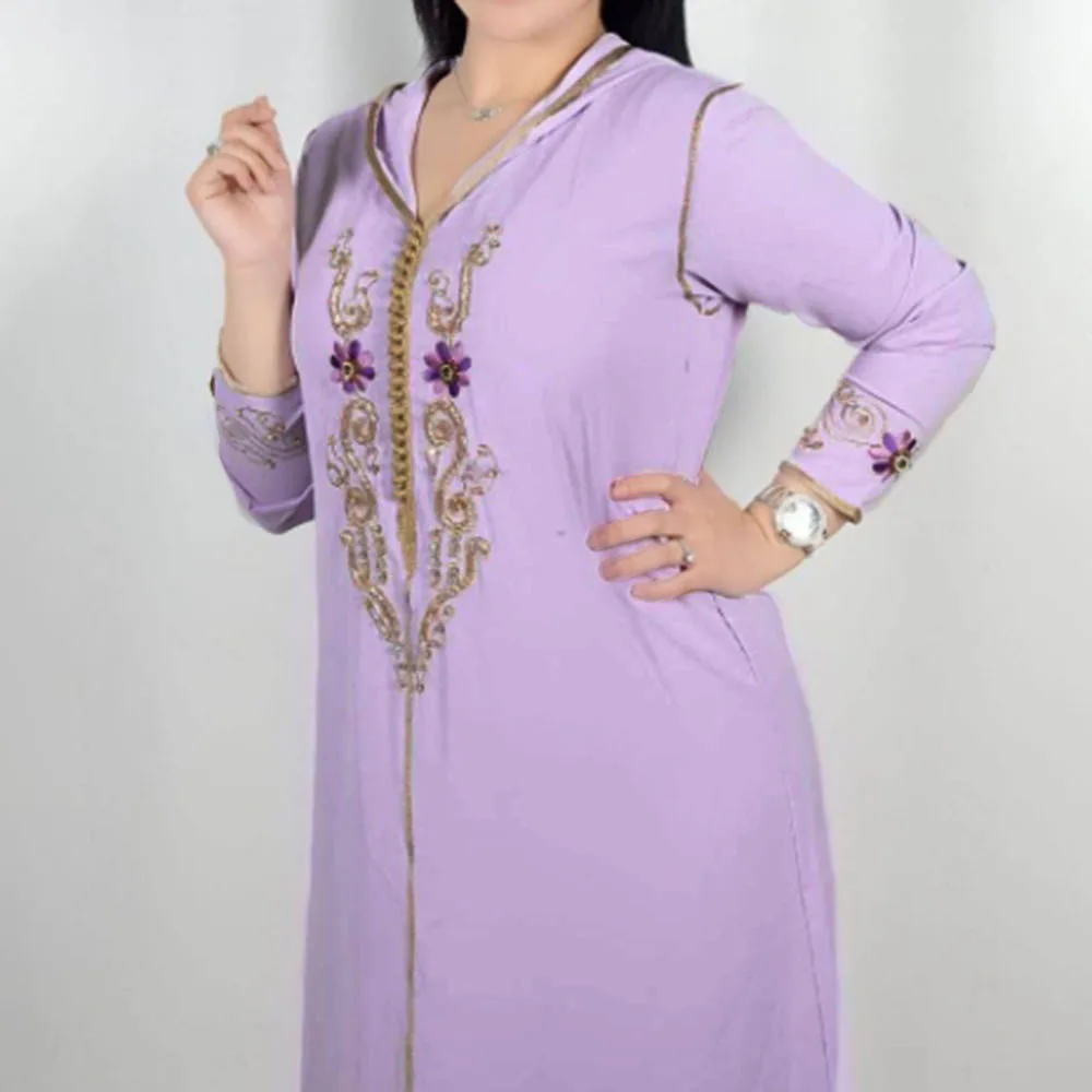 Islamic Muslim Dress Women Spring 2022 Kaftan Dubai Abaya Fashion Embroidery Hooded Loose Arabic Robes Maxi Dresses Long Sleeve