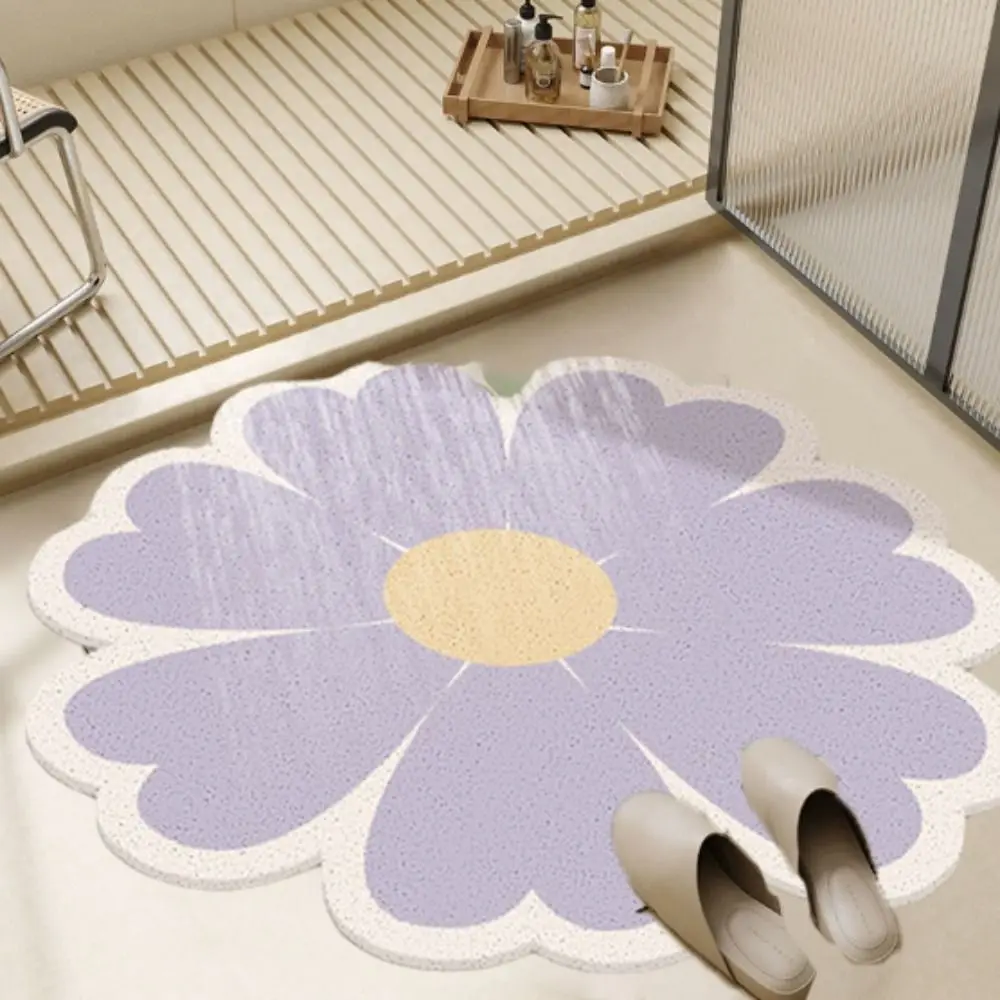 Household PVC Flower Shape Bath Mat Water Absorbent Quick Drying Floor Mat Non Slip Hollow Bathroom Rug Shower