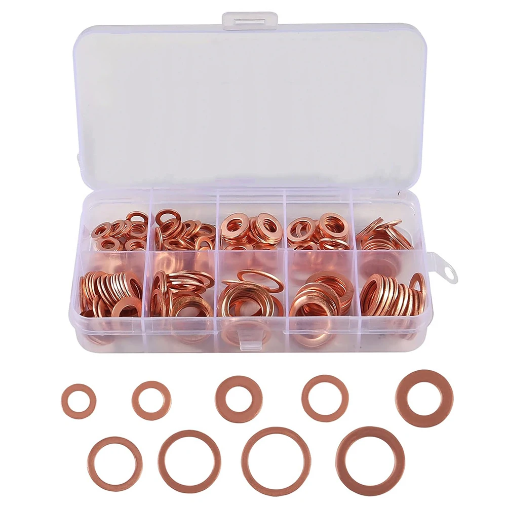 Copper Washer Gasket Set Flat Ring Seal Assortment Kit For Sump Copper Oil Seal Gasket Boxed Flat