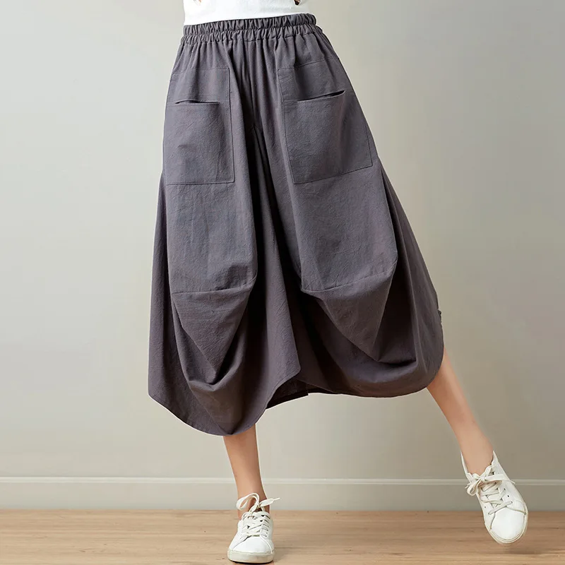 Women's Multicolor Pleated Knee-Length Skirt, Bud Pockets, Casual, Natural, Comfortable, New, Summer puma r78 trek women shoes multicolor 380728 04 кеды спортивная обувь original