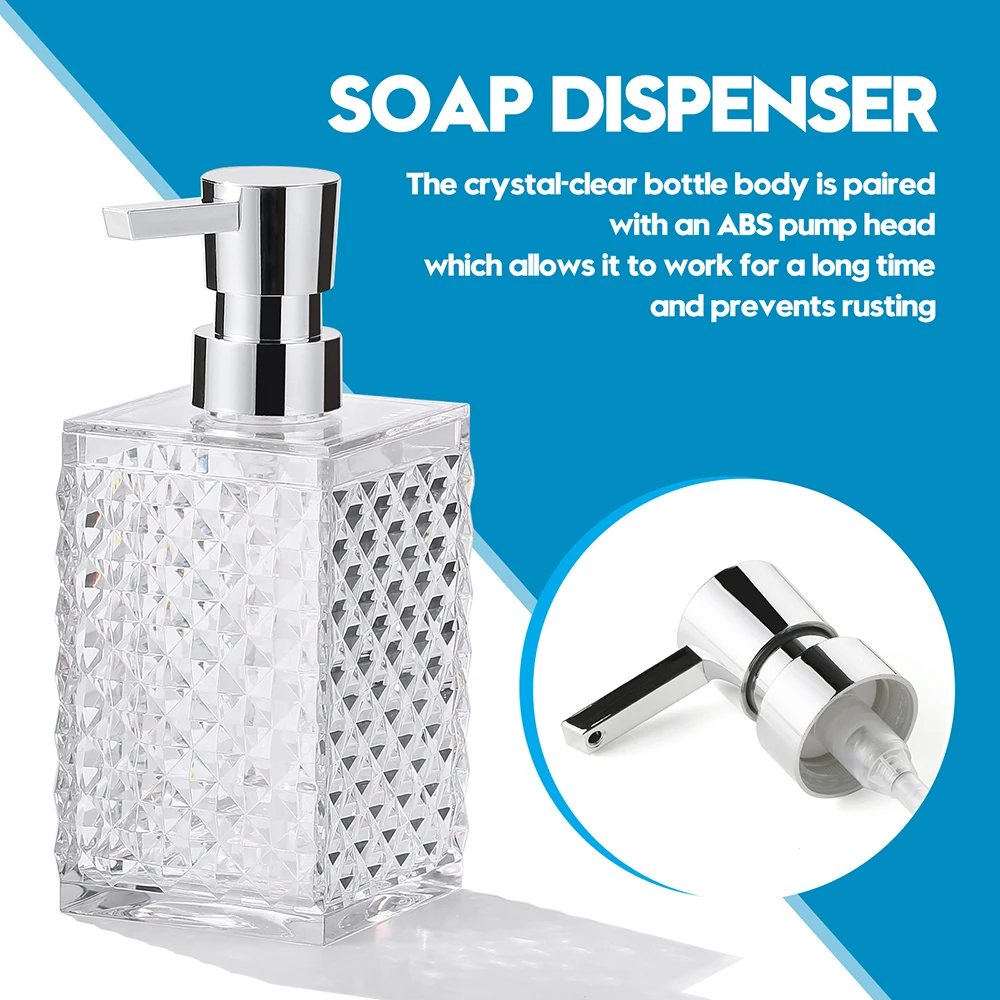 Clear Acrylic Liquid Hand Soap Dispenser（10oz） Silver ABS Rust-Proof Pump for Bathroom Kitchen Countertop Transparent Soap Dispenser Soap Dispenser Bottle Foaming Soap Dispenser
