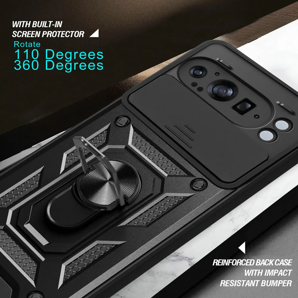 Magnetic Back Case with Armor Camera Slide Ring Cover