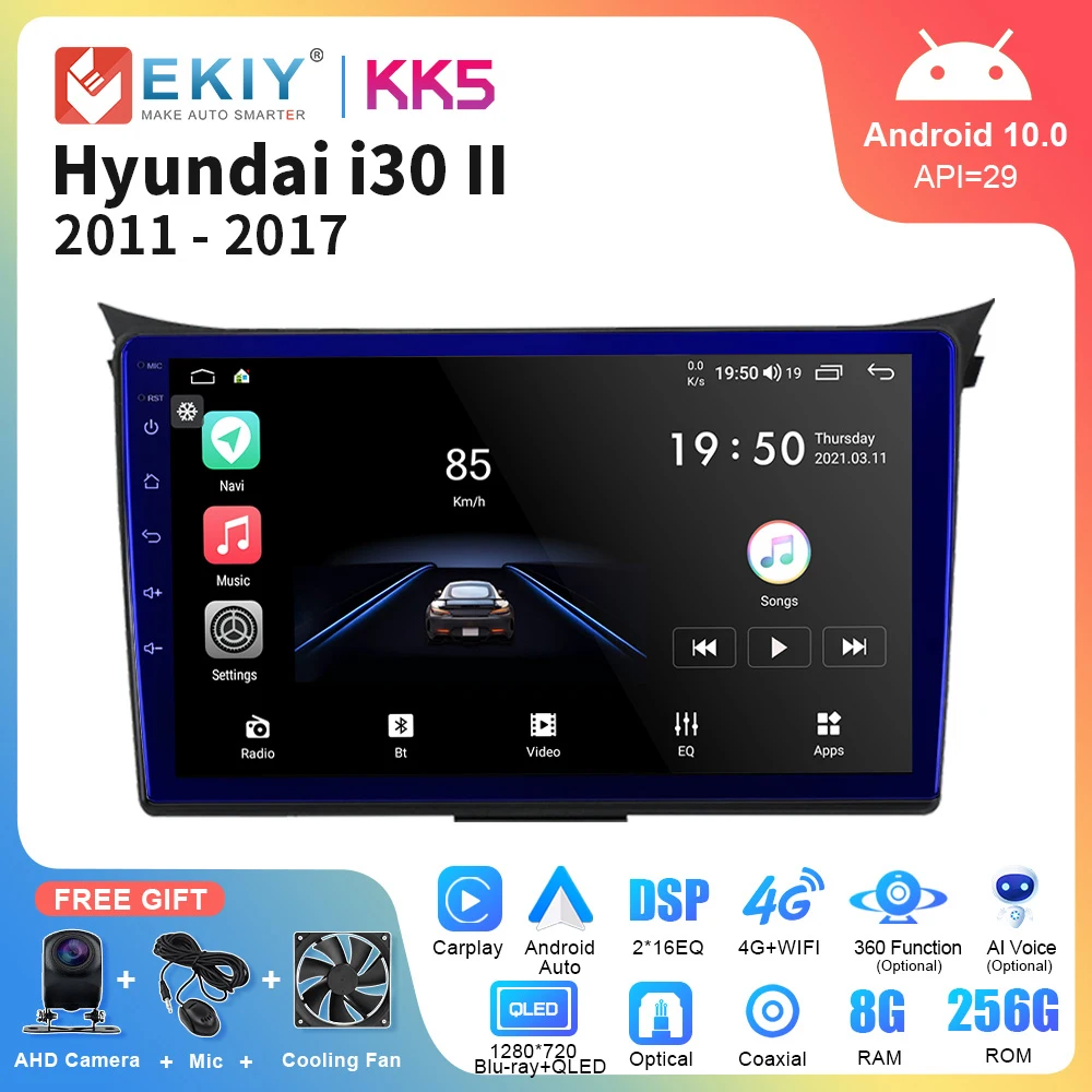 

EKIY KK5 QLED для Hyundai i30 II 2 GD 2011 - 2017 Автомагнитола мультимедийный видеоплеер навигация GPS Android 10 2din DVD головное устройство