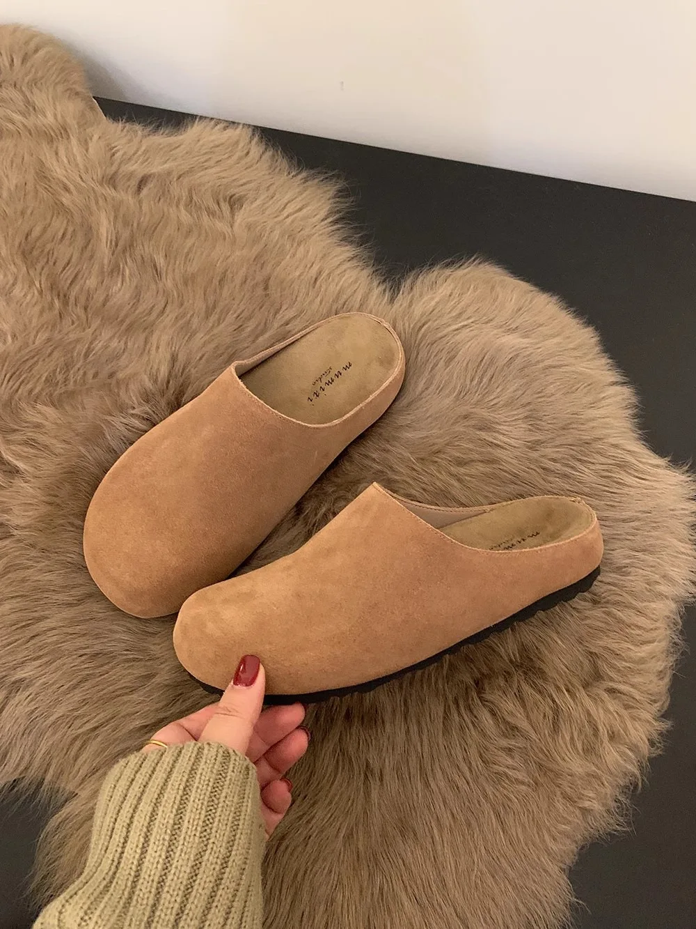 Comfortable Suede Mules For Women Flat Backless Slip On House Shoes_voghion.com