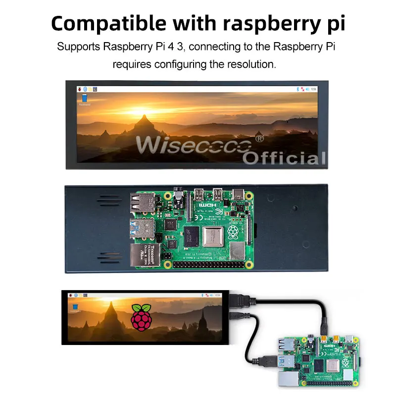 Wisecoco 7.84 Polegada Mini Secundária Tela pc Aida64 480x1280 Ips Sub Monitor Vertical Stretch Bar Suporte Raspberry pi - Imagem 2
