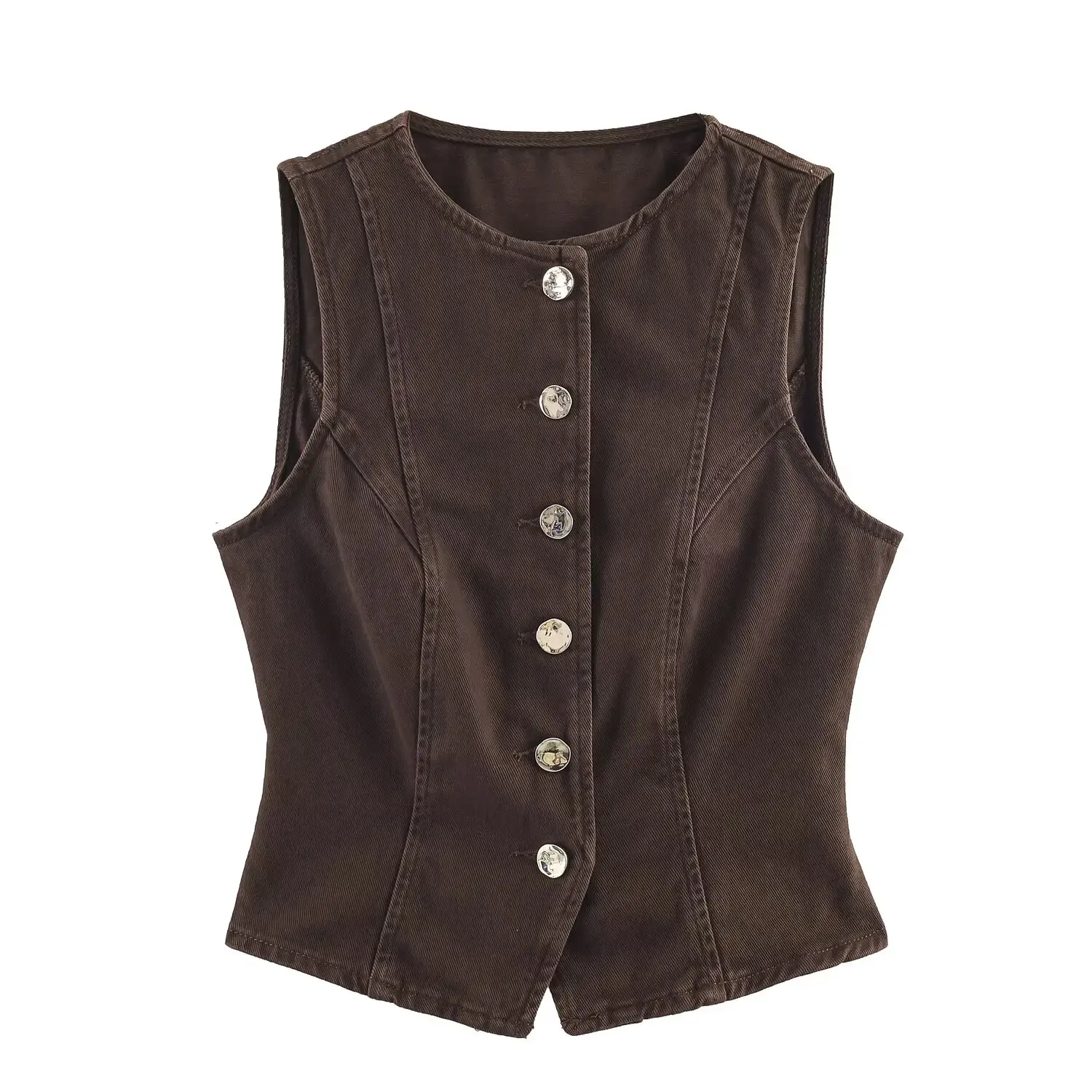 Women Straight Leg Pants Denim Pants Sets Or Female O-Neck Single Breasted Denim Vest Tops Or Lady High Waist Wide Leg Trousers