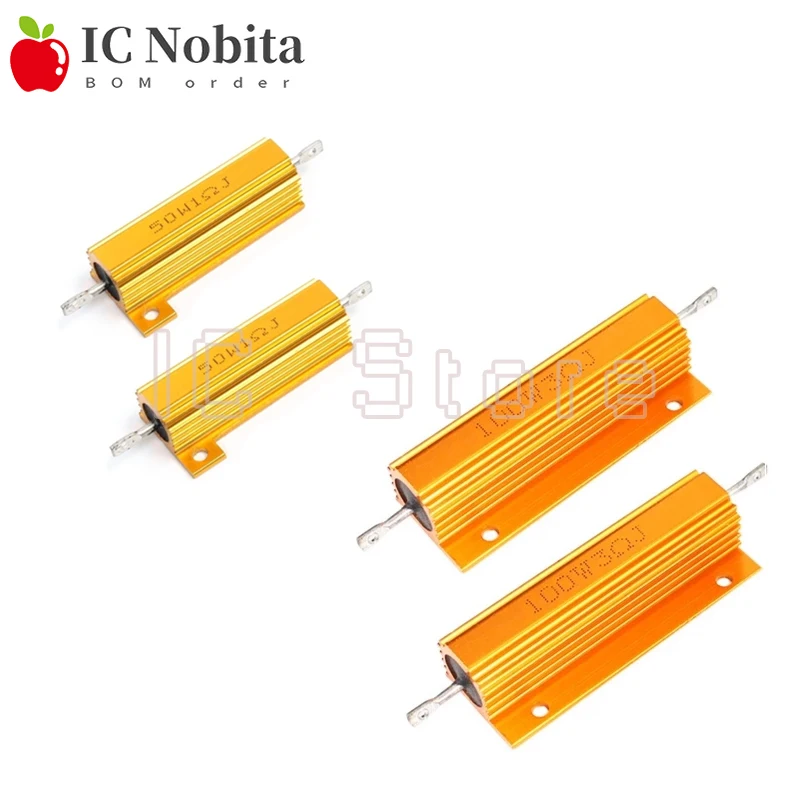 

2PCS Aluminum Power Metal Shell Case Wirewound Resistor 50W 100W 1 3 4 6 8 10 20 22 47 100 200 500 1K 10K Ohm RX24 Resistance