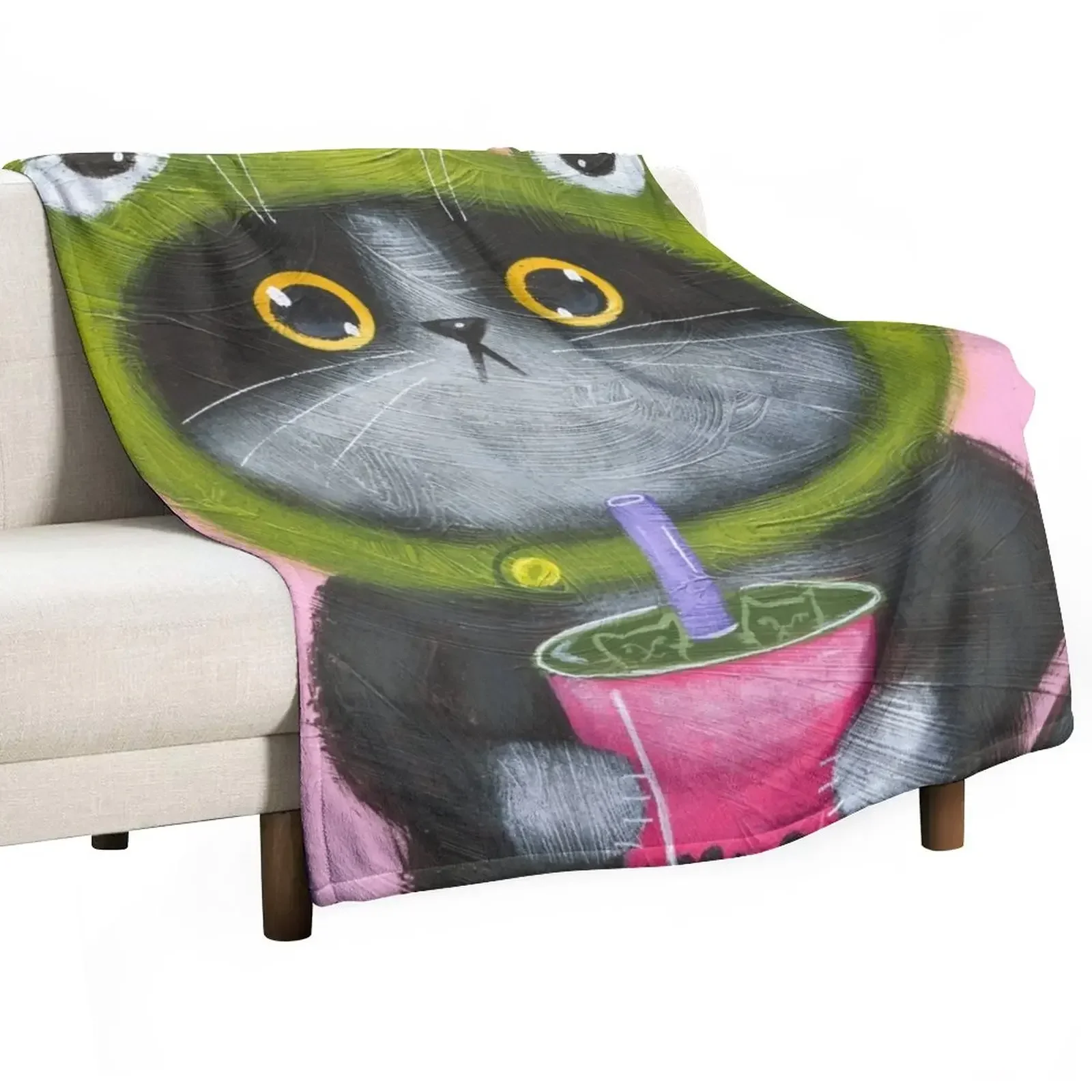 

Froggy Boba Cat Throw Blanket funny gift For Baby Blankets