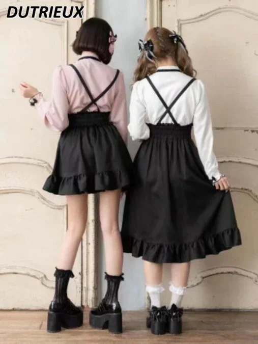 ★ riiiku★suspender lace skirt Black Japanese Style Jirai Kei Suspender Skirt Students 2024