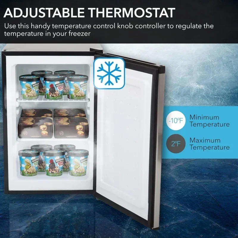 QWWhynter CUF-210SS Mini,2.1 Cubic Foot Energy Star Rated Small Upright Freezer with Lock,Stainless Steel,Black & BLACK DEC