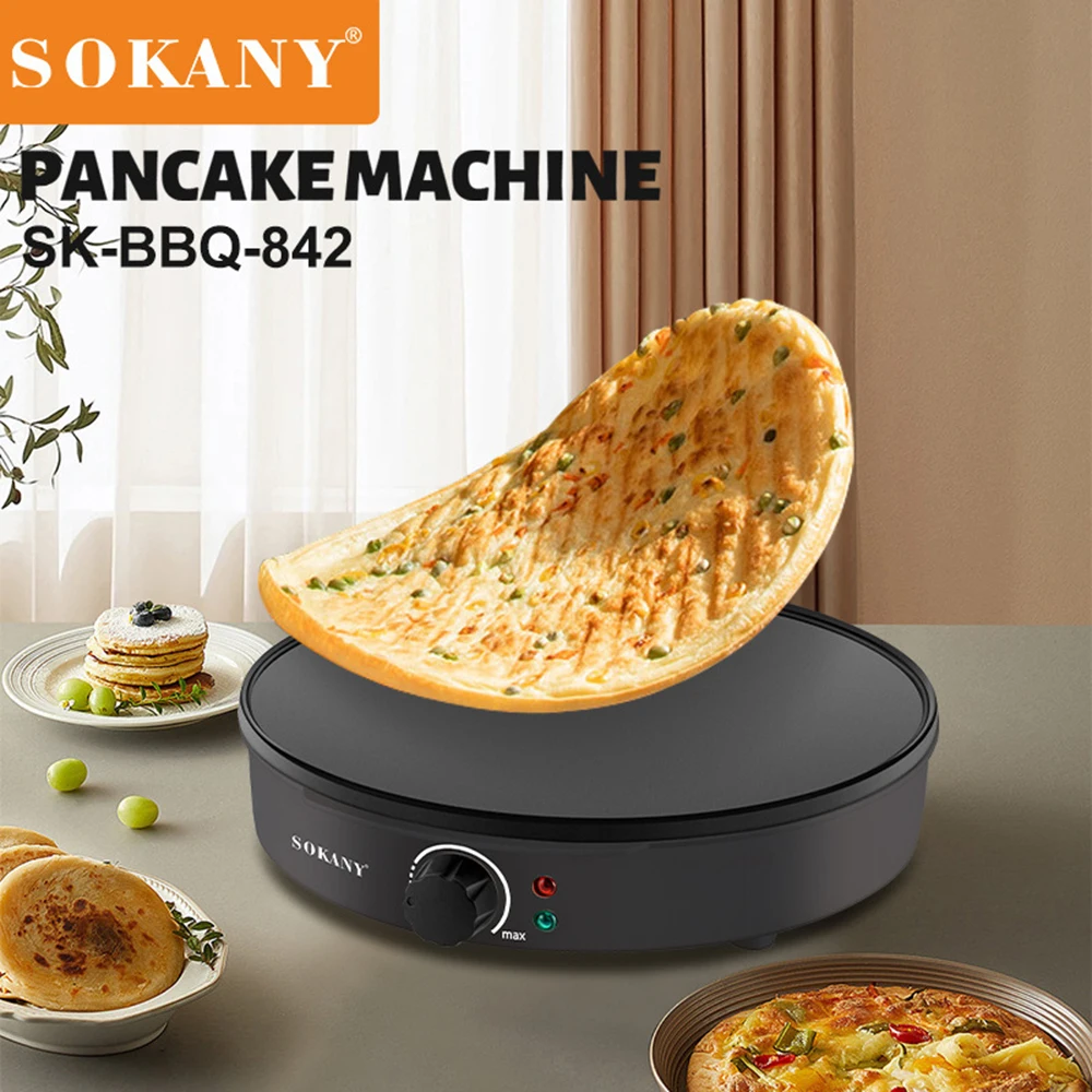 Electric Crepe Maker, Pancake Maker, Non-stick Coating, and Batter Spreader for Home Breakfast Maker 2