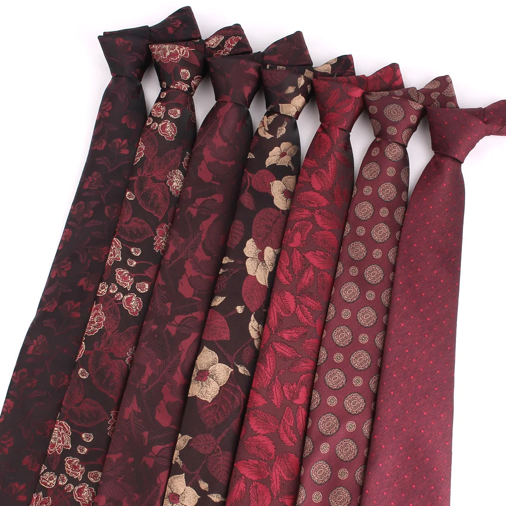 

NEW 8cm Wide Tie For Man Jacquard Necktie Luxury Flower Business Neck Tie Suit Cravat Dark Red Ties For Wedding Party Men Gift