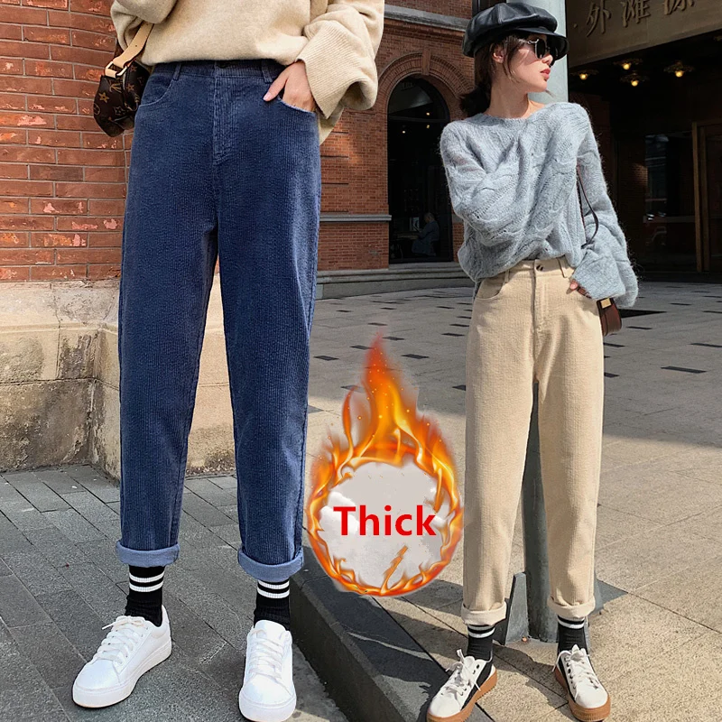 Loose Trousers Autumn Winter Thicken Women Corduroy Pants 2021 New Fashion High Waist Female Harem Pants Streetwear Plus Size