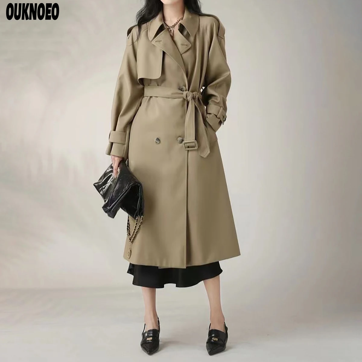 

Fashion Women Long Trench Coat French Elegant Korean Casual Belt Loose Jacket 2023 Spring Thin Slim Khaki Women Suit Windbreaker