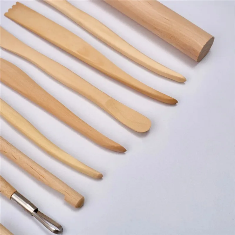 10Pcs/Set Carving Crafts Wooden Clay Sculpture Knife Pottery Sharpen Modeling Little Figurines Pottery Tools
