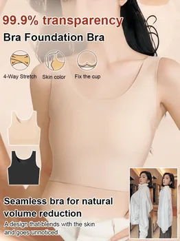 Women's Large Breasts Underwear Wide Shoulder Invisible Corset Antibump Thin Underwear Full Cup Vest Traceless Bra with Bra Pads 1