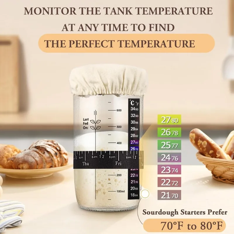 Sourdough Starter Jar 24oz Sourdough Starter Kit with Date Marked Feeding Band Sourdough Fermentation Jar Scraper Baking Tools