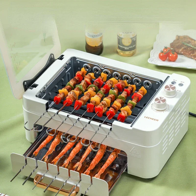 Meat Roasting Pan Skewers Machine Household Barbecue Grill Roasting Hot Pot Double-Layer Automatic Rotation Kebab Machine 5