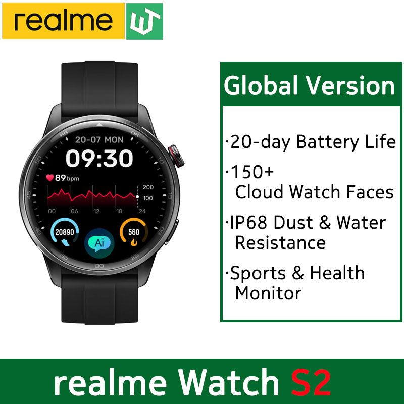 Global Version realme watch S2 SmartWatch Blood Oxygen Sensor 1.43'' AMOLED Display 20 Days Battery Life IP68 Waterproof Watch