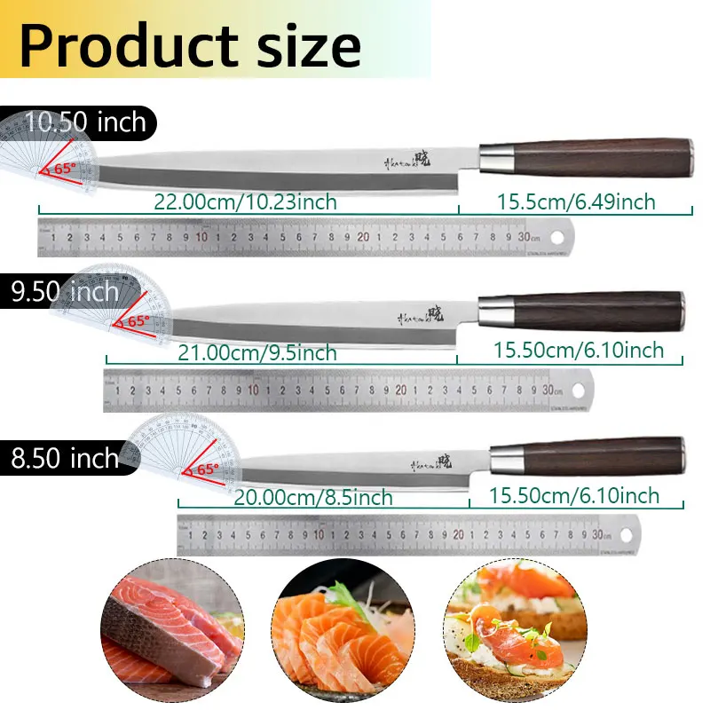 Couteau à Sushi Sashimi, ustensile de cuisine japonais 7CR17 440C à haute teneur en carbone, acier supérieur, trancheur de saumon, manche en bois de wengé 6