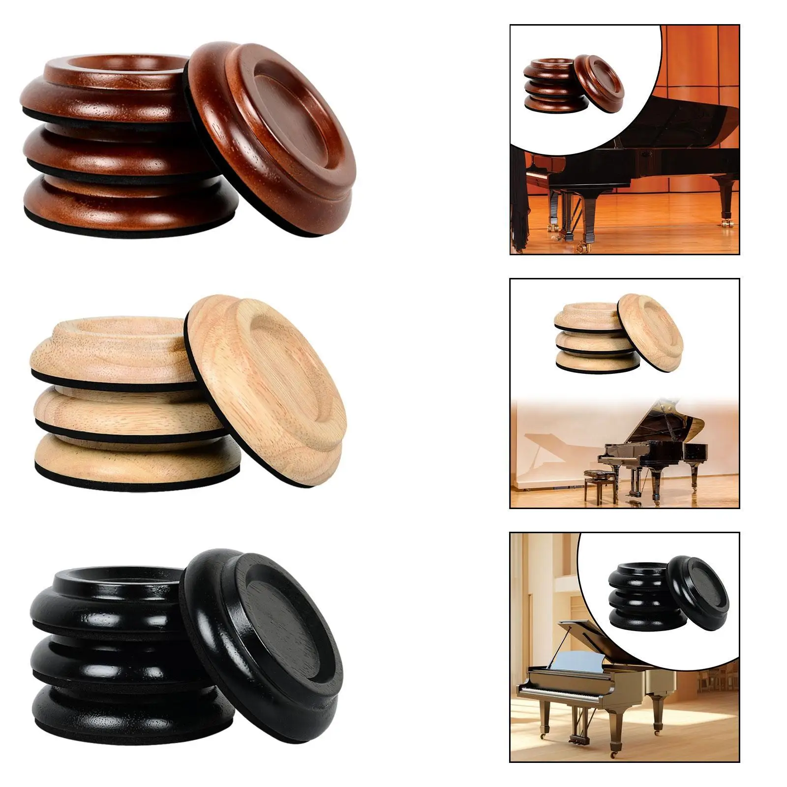 4Pcs Piano Caster Cups Foot Pad Piano Accessories for Hardwood Floors Anti Noise Pads Upright Wheel Floor Protector