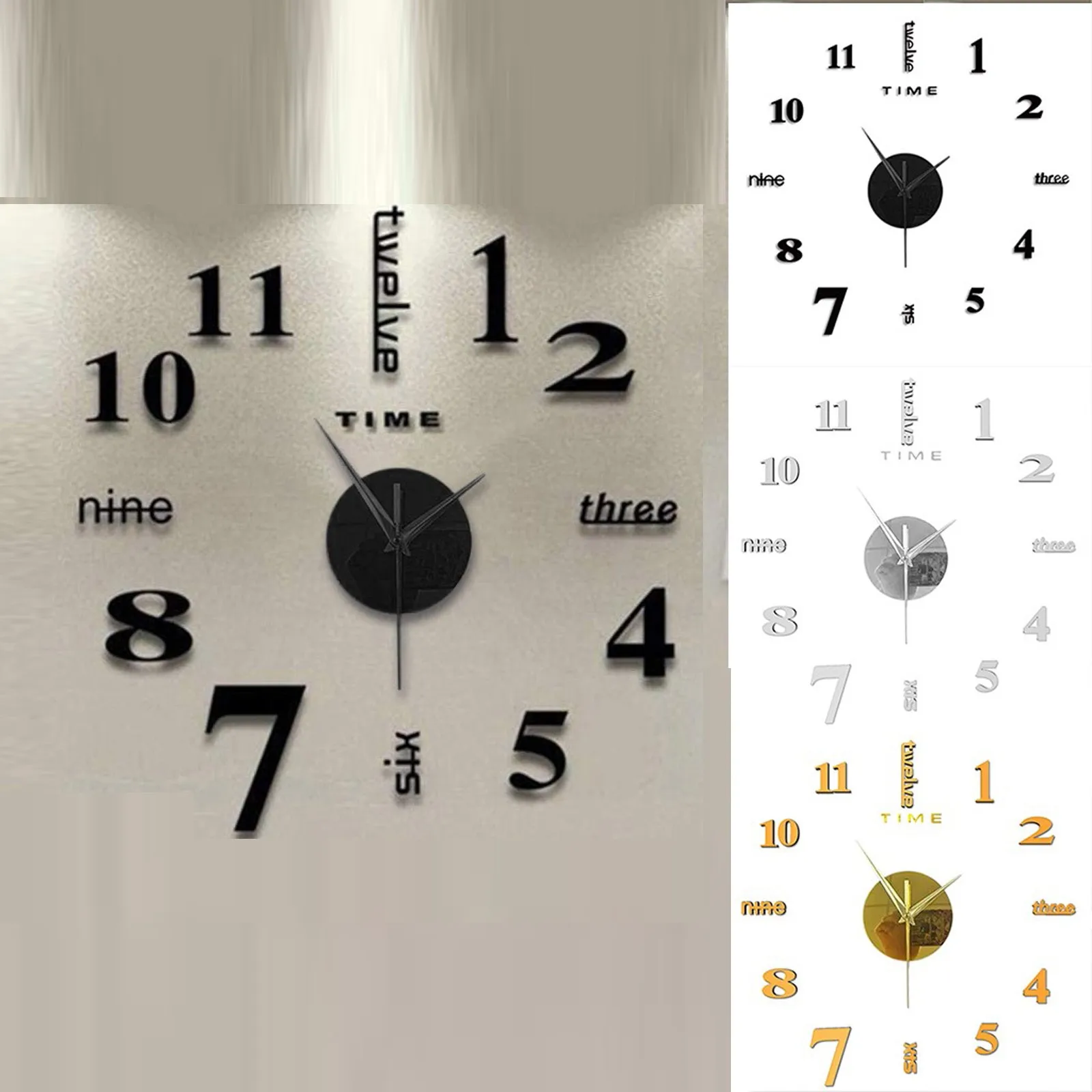 Wall Clock 3D Wall Clock Mirror Wall Stickers Creative DIY Mute Quartz Needle Watch