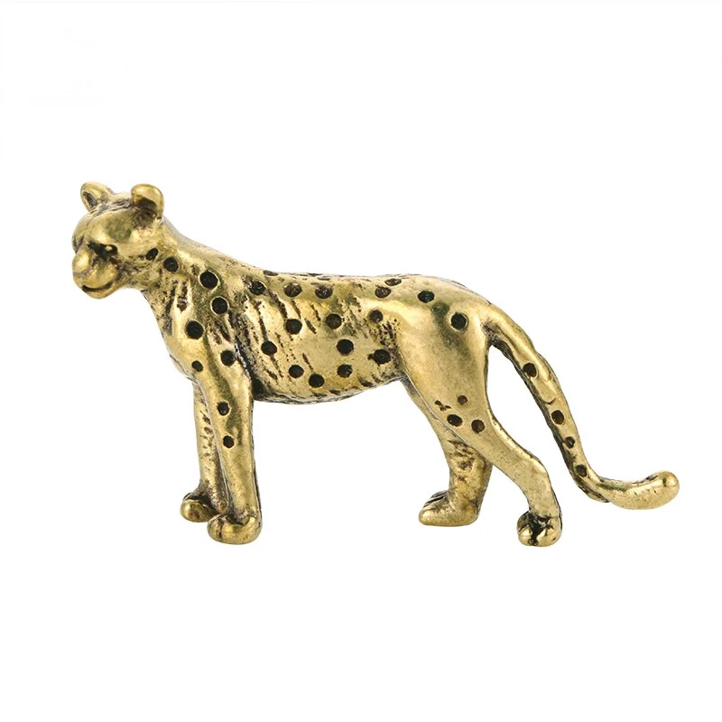 Brass Solid Vintage Cheetah Small Statue Desktop Ornaments Pen Rack Lucky  Animal Leopard Figurines Miniatures Crafts Decorations