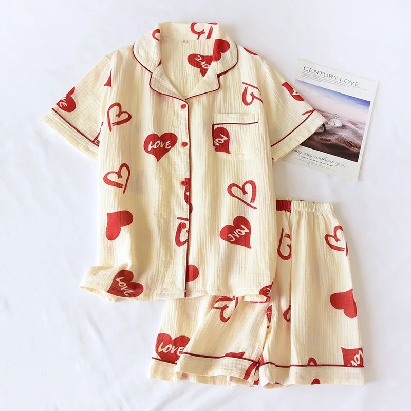 100% Cotton Pijamas Set For Women Home Clothes Summer Soft Pyjamas Female Nightwear Short Sleeve 2 Piece Cute Loungewear