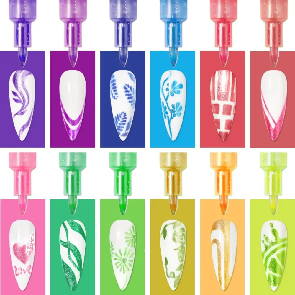 10/12PCS Nail Art Drawing Graffiti Pen Set Gold Silver Pencil Waterproof Painting Liner Oily Brush White Marker Pen Nail Tool 4