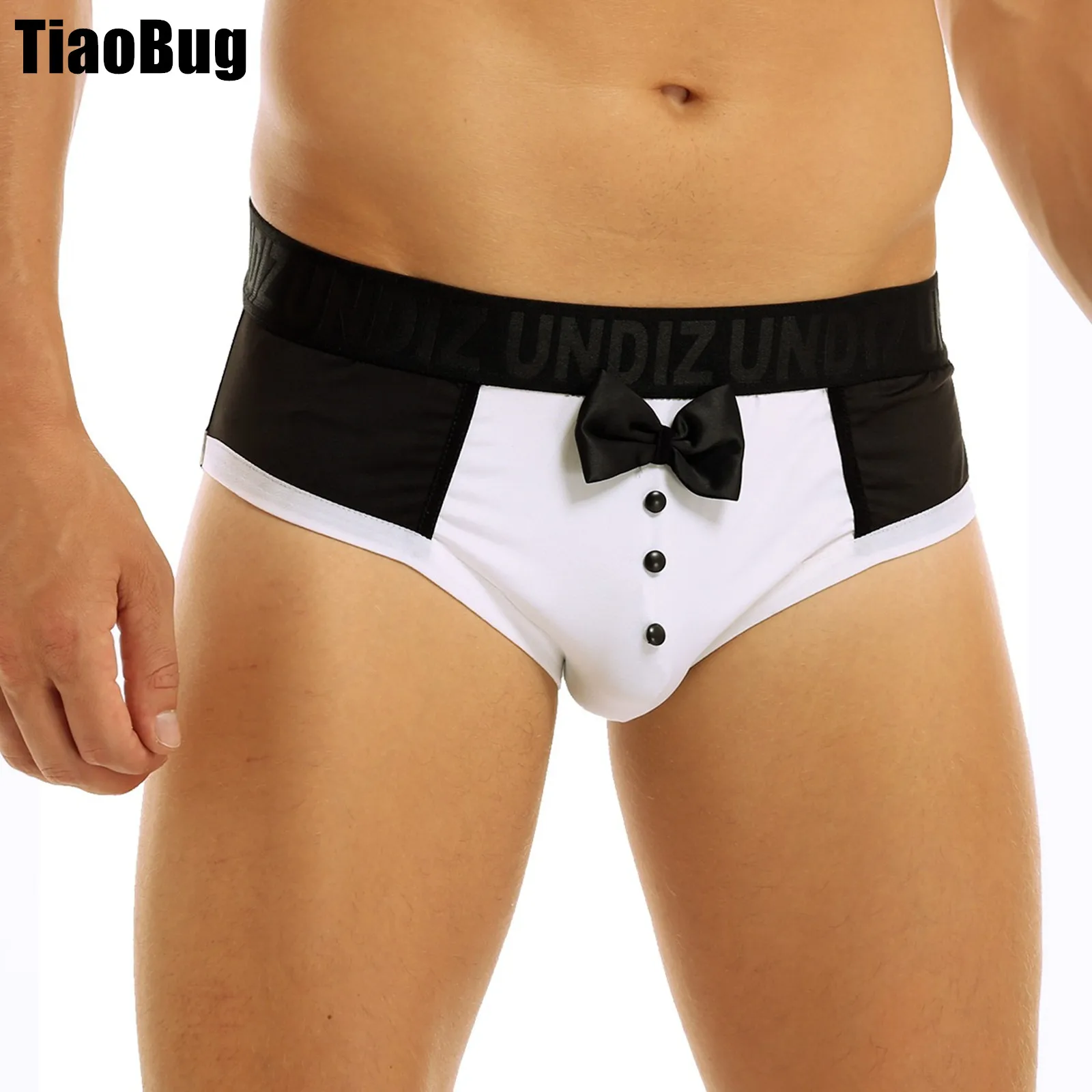 

Mens Patchwork Briefs Soft Lingerie Color Splice Cute Bow Tie Tuxedo Underwear