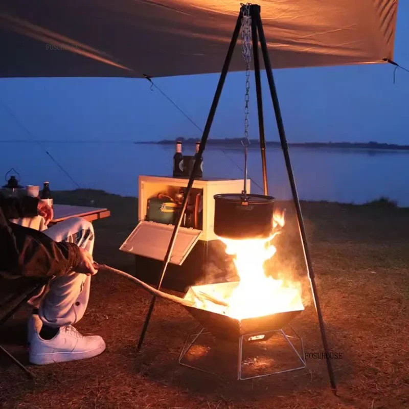 Outdoor Camping Fire Pits Tripod Campfire Rack Portable Burning Fire Table Grill Stove Outdoor Camping Cooker Grill Stand C