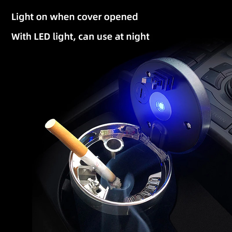 Portable Car Ashtray with LED Light Stainless Steel for Cigarettes