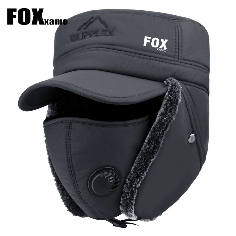 Fox xamo Cycling New Winter Bomber Hat Men's Northeast Mask Lei Feng Hat Outdoor Windproof Keep Warm Thick Earmuffs Flat-Top Cap