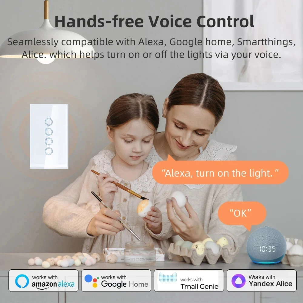 Tuya ZigBee WiFi Smart Light Switch 1 2 3 4 gang 2500W Touch Switch With Neutral Wire Smart Life Control Via Alexa Google Home