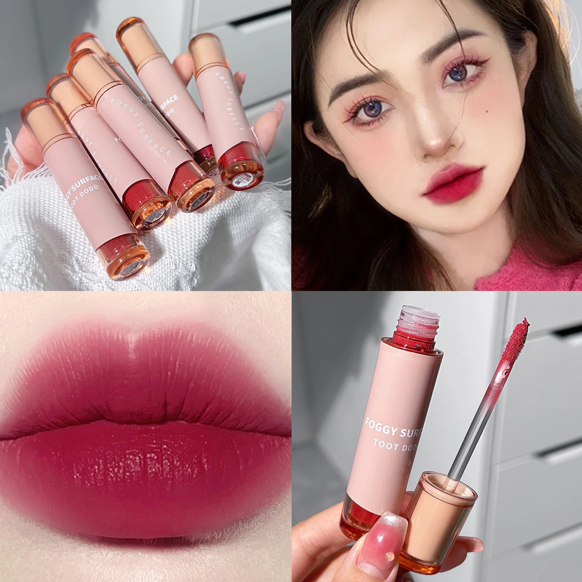 

6 Colors Rose Red Lip Gloss Waterproof Long-lasting Non-stick Cup Easy To Wear Velvet Mud Korean Makeup Tint Cosmetics