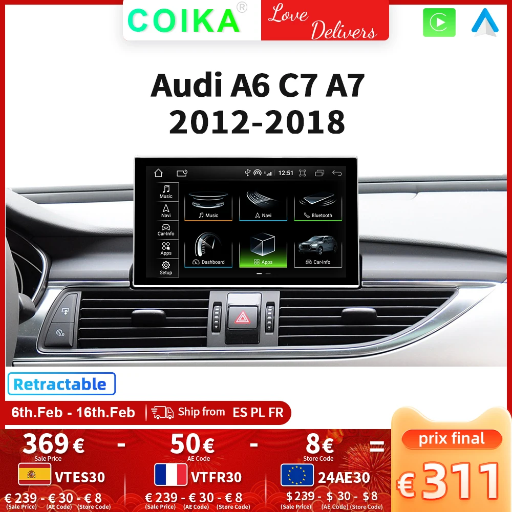 9 "Schermo Android Stereo Car Head Unit Per Audi A6 C7 A7 2012-2018 Google Bt Sim Gps Navi Carplay Auto Multimedia Radio