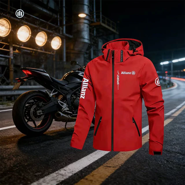 Veste imperméable décontractée pour homme avec logo Allianz 2026 - Veste de cyclisme légère - Veste coupe-vent à capuche style urbain pour la randonnée 1