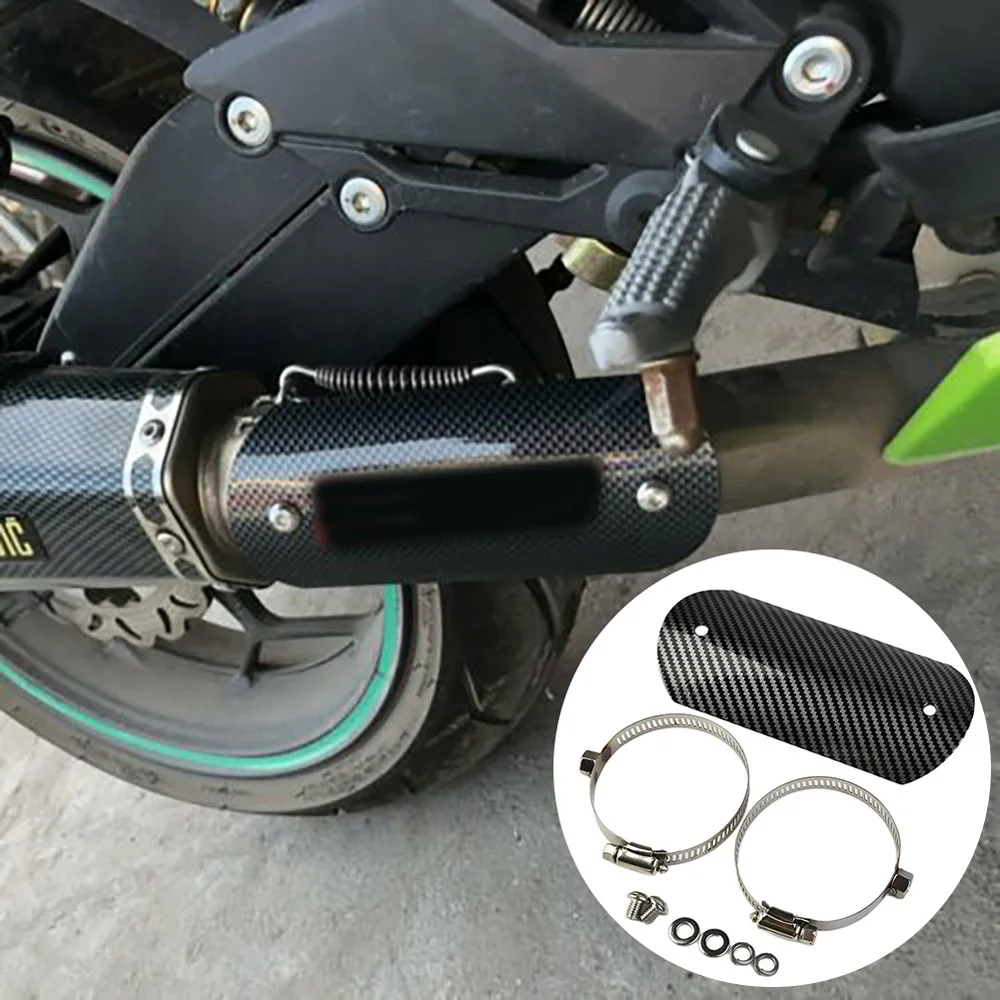 Protector Exhaust Heat Shield Replacement Stainless Steel Universal Carbon Style Look Guard Middle Pipe Motorcycle Parts Useful