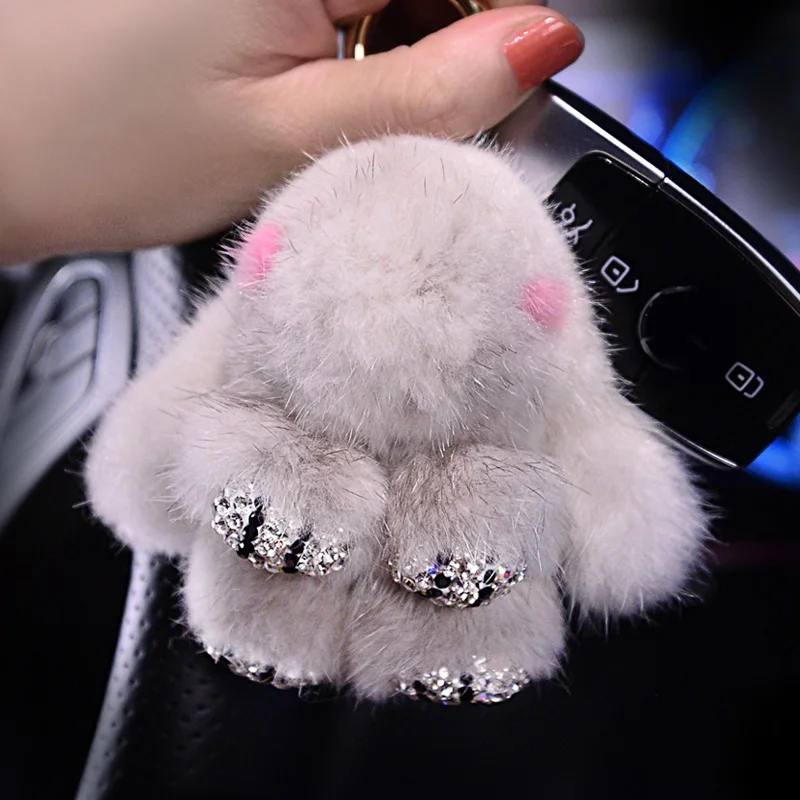 Cute-Cartoon-Rabbit-Fur-Diamond-Crystal-Pom-Pom-Keychain-Handbag-Car-Keyring-Women-Diamante-Mink-fur-Key-Buckle-1