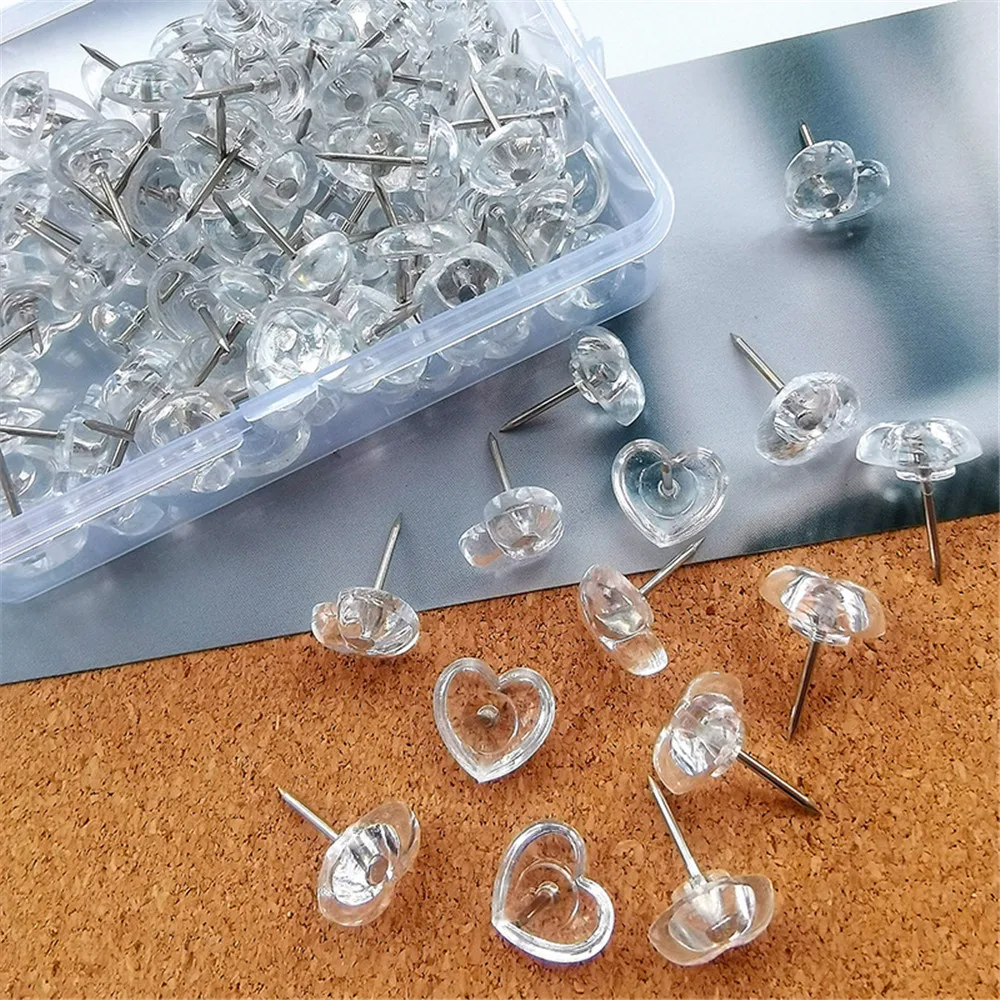 Push Pins Heart Thumbtack Cork Board Pins Drawing Photo Wall Studs Maps Decorative Stationery Office School Supplies 50/100pcs