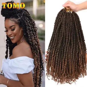 TOMO Passion Twist Crochet Hair 12 18 24 "  Pre-looped Synthetic Crochet Braids Hair Extensions Ombre Braiding Hair Black Brown 1