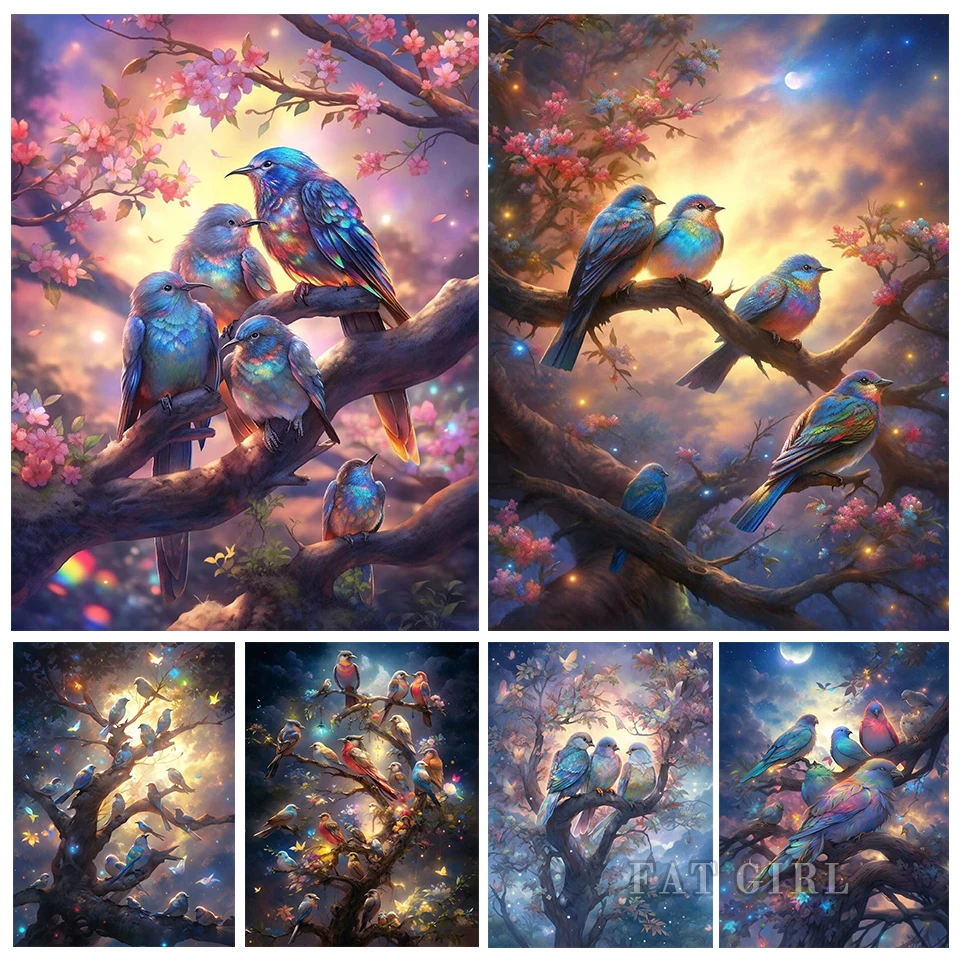 New Diy 5D Diamond Painting Color Fluorescence Bird Embroidery Cross Stitch Full Round Square Mosaic Rhinestone Art Home Decor