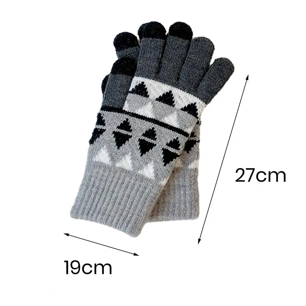1 Pair Women Winter Gloves Windproof Soft Plush Touch Screen Knitted Gloves Thick Elastic Five Fingers Outdoor Cycling Glovess
