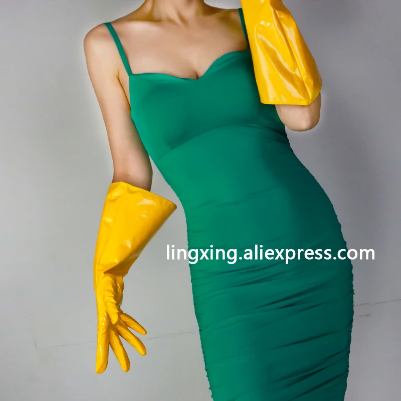 Patent lange Handschuhe Unisex Kunstleder breite Ballon Puff Ärmel groß 38cm bunt l lose Manschetten geschwollene Arm Frau sexy Mädchen – Detail 22