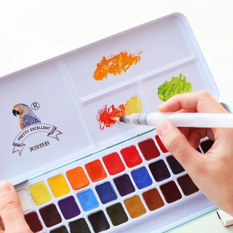 Watercolor Paint Set Metal Box Water Color Brush Pen Art Supplies For Students Kids