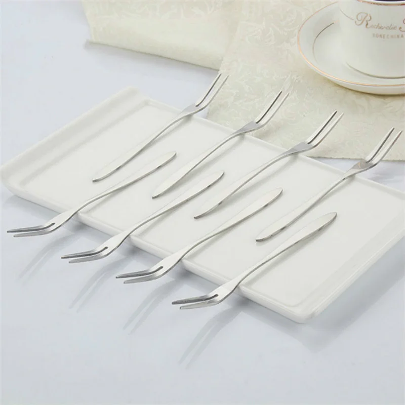 4pcs/set Stainless Steel Light Body Two-tooth Fruit Fork Adult Dessert Fruit Sign Dessert Moon Cake Small Fork